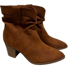 Brown Faux Suede slouch Boots Block Heel Sz 7 Fall cowgirl boho chic